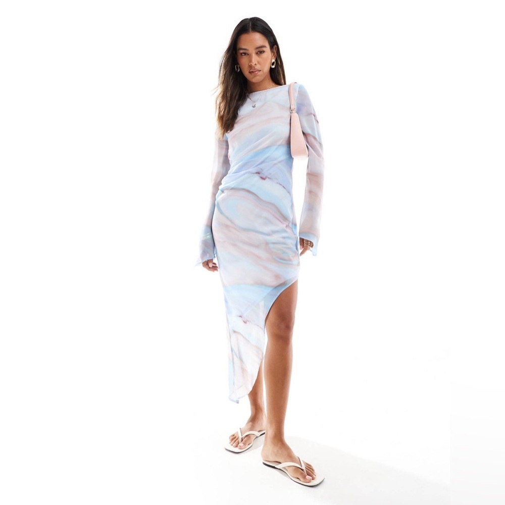 NWT ASOS DESIGN Slash Neck Chiffon Mini Dress Asymmetric Hem Size 8